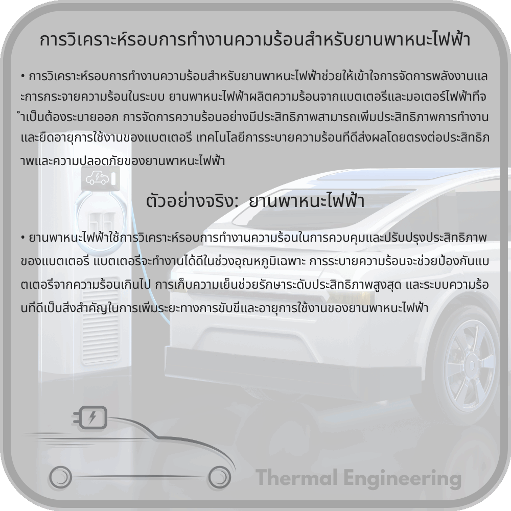 การวิเคราะห์รอบการทำงานความร้อนสำหรับยานพาหนะไฟฟ้า