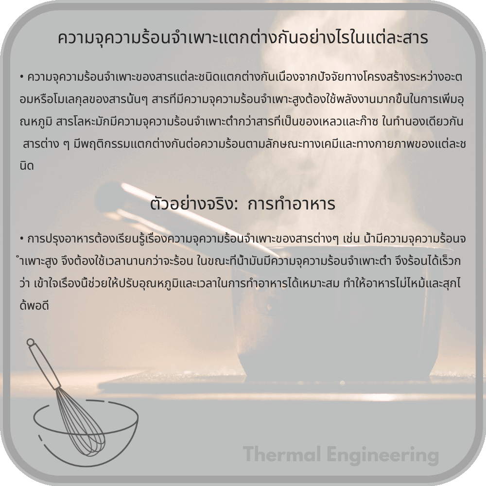 ความจุความร้อนจำเพาะแตกต่างกันอย่างไรในแต่ละสาร