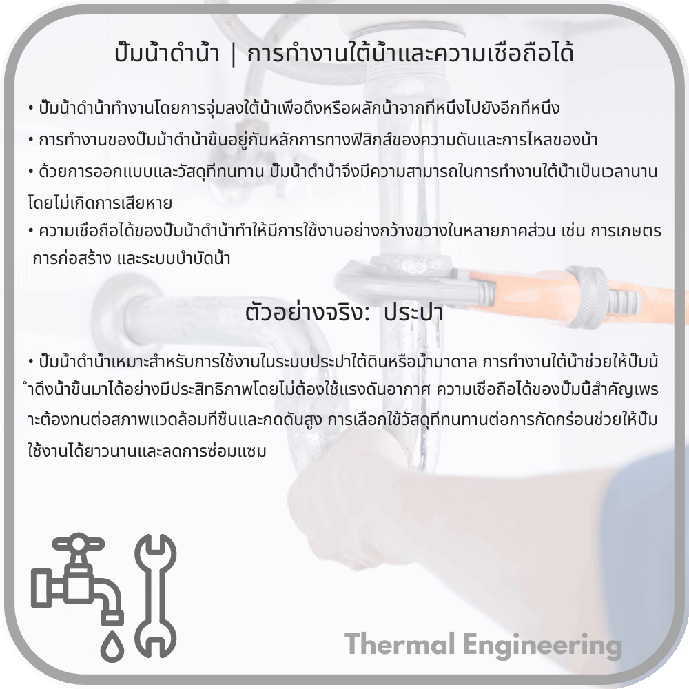 ปั๊มน้ำดำน้ำ | การทำงานใต้น้ำและความเชื่อถือได้