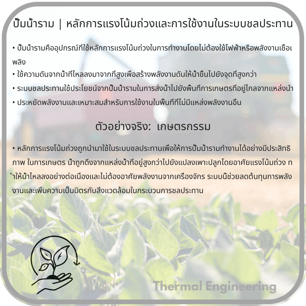 ปั๊มน้ำราม | หลักการแรงโน้มถ่วงและการใช้งานในระบบชลประทาน