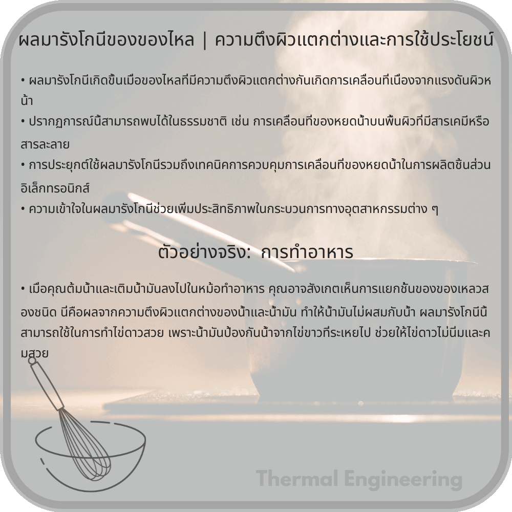 ผลมารังโกนีของของไหล | ความตึงผิวแตกต่างและการใช้ประโยชน์