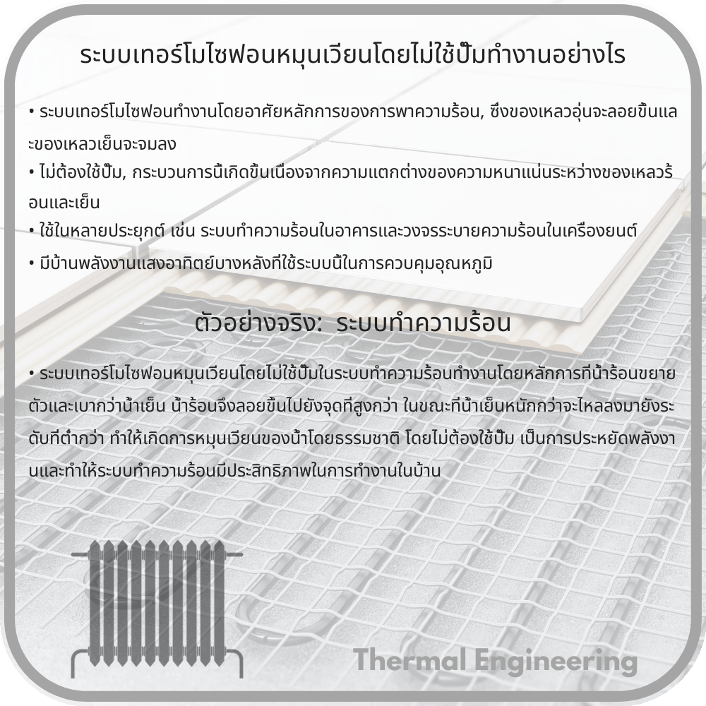 ระบบเทอร์โมไซฟอนหมุนเวียนโดยไม่ใช้ปั๊มทำงานอย่างไร