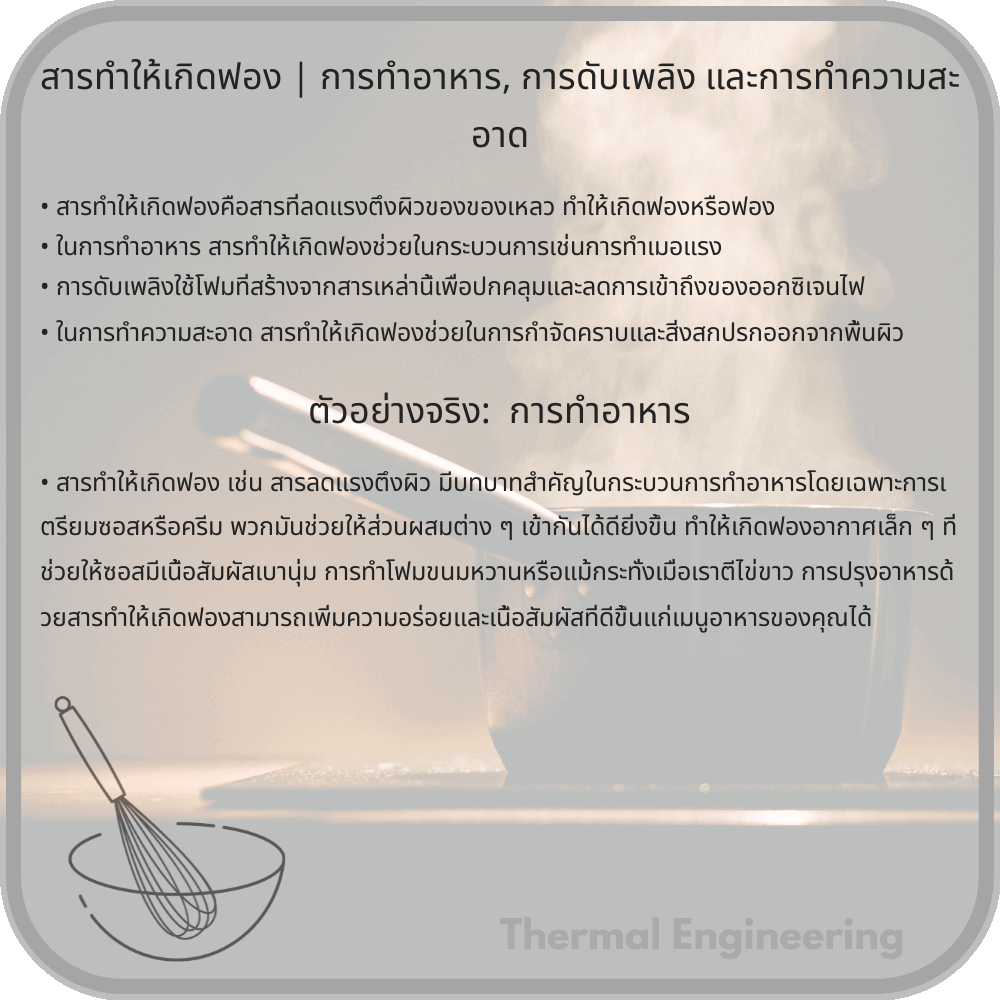 สารทำให้เกิดฟอง | การทำอาหาร, การดับเพลิง และการทำความสะอาด
