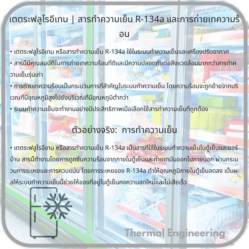 เตตระฟลูโรอีเทน | สารทำความเย็น R-134a และการถ่ายเทความร้อน