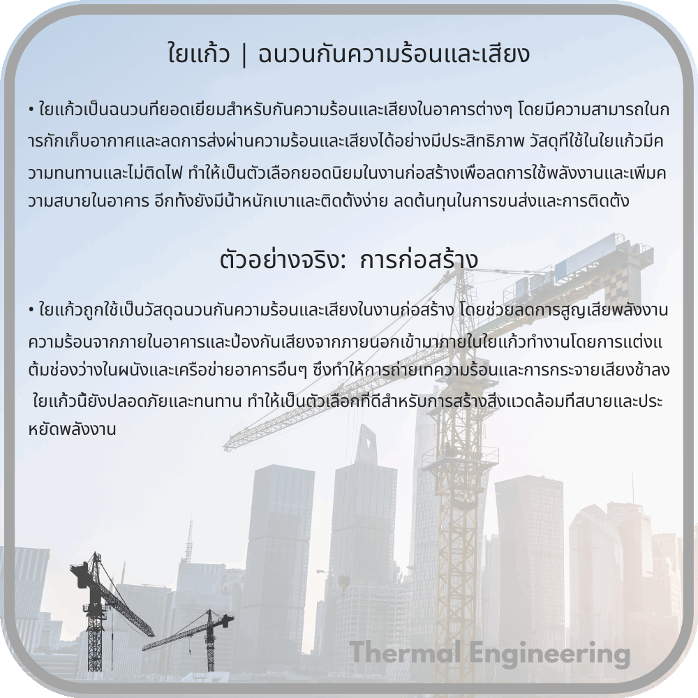 ใยแก้ว | ฉนวนกันความร้อนและเสียง