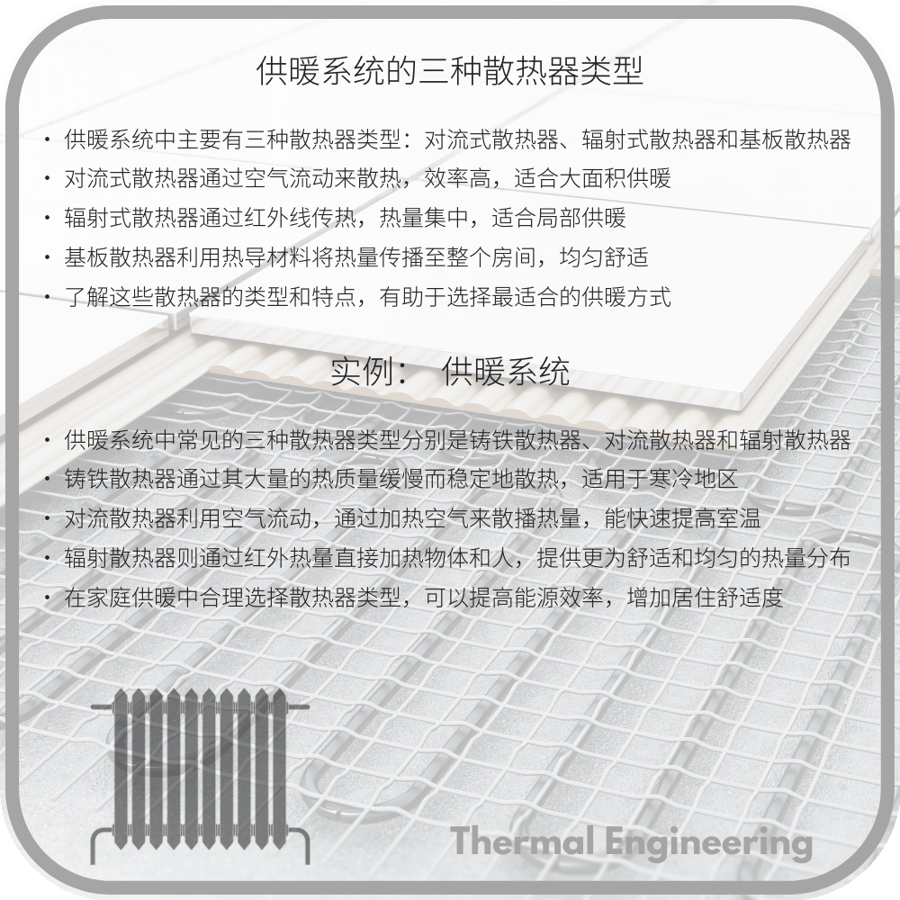 供暖系统的三种散热器类型