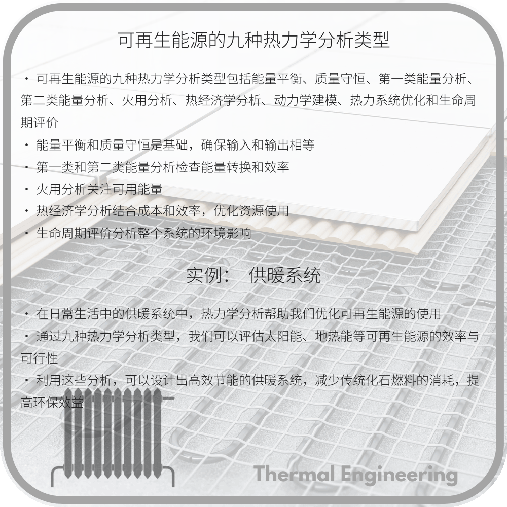 可再生能源的九种热力学分析类型