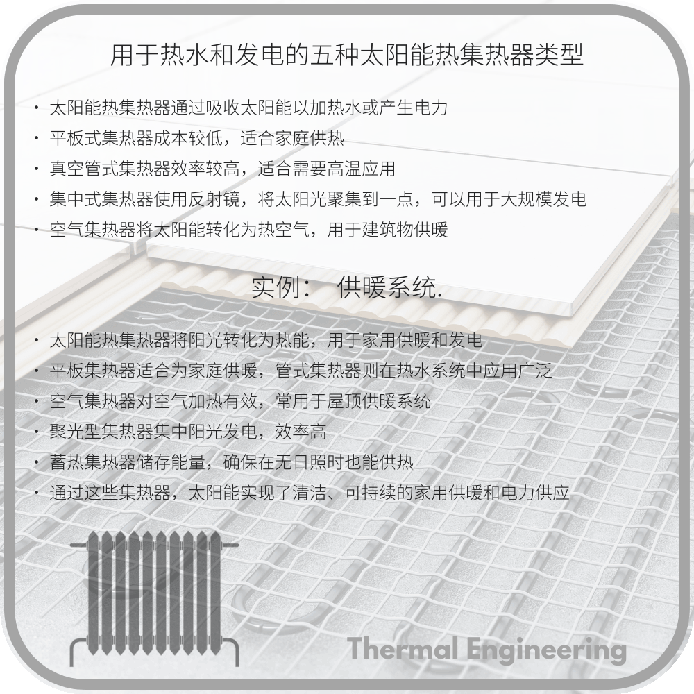 用于热水和发电的五种太阳能热集热器类型